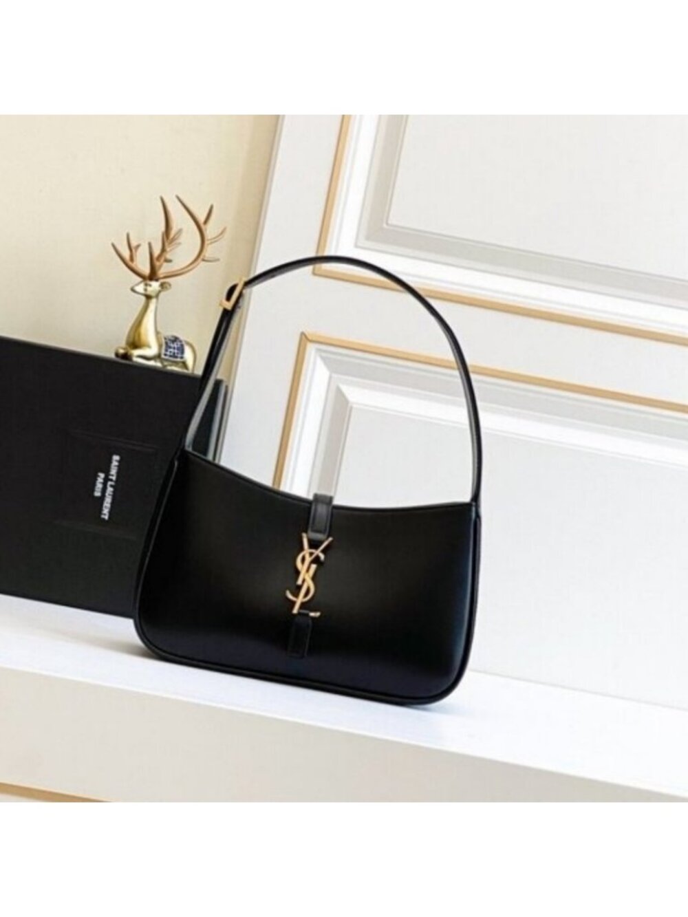YSL Saint Laurent Le 5 a 7 Mini Leather Hobo Bag Purse - Black
